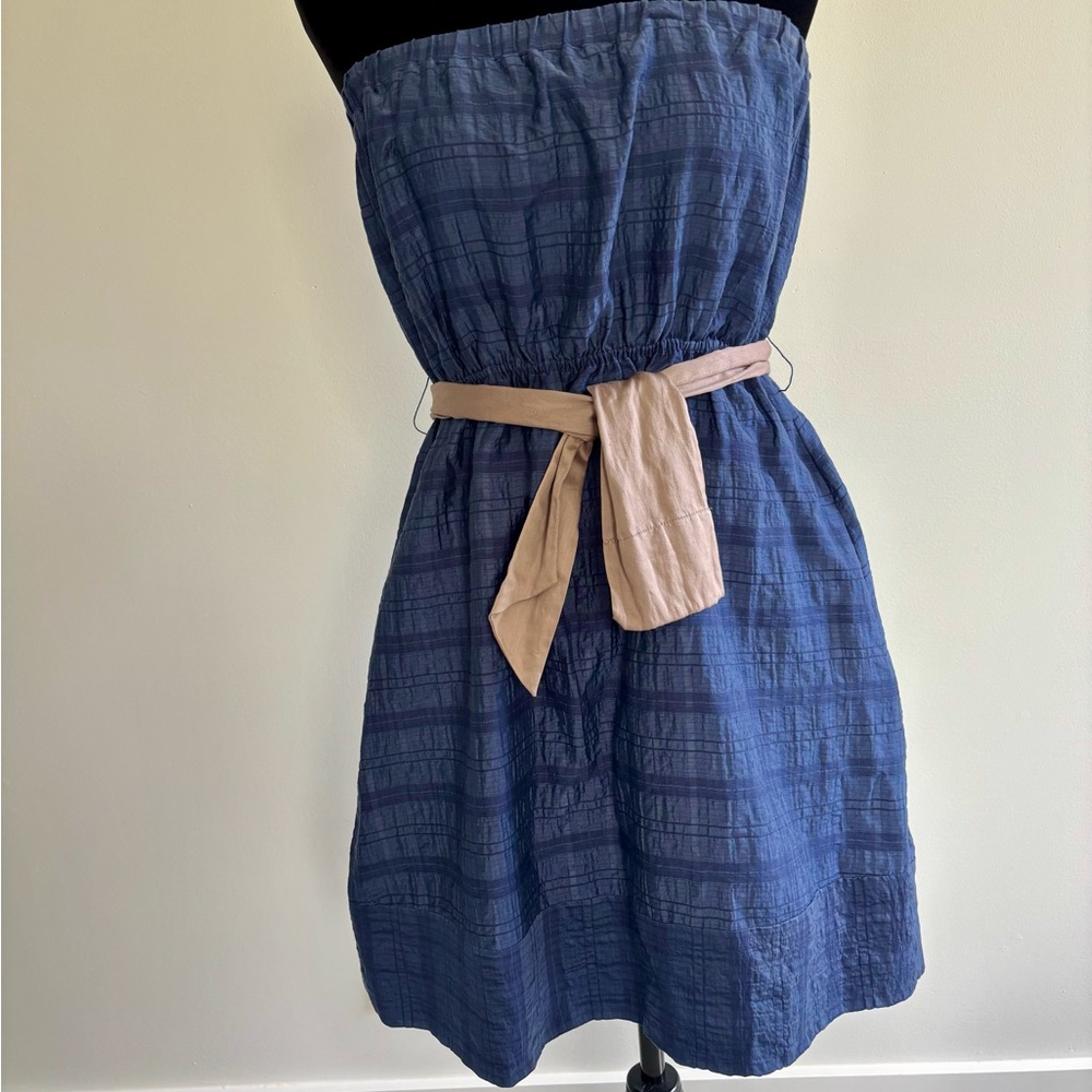 BCBGeneration Blue Strapless Dress with Tan Belt